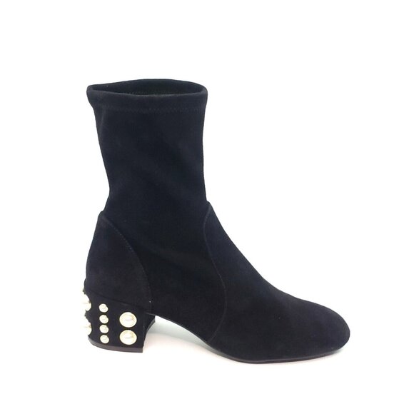 Stuart Weitzman Odetta 50 Booties Faux Pearl Black Suede Womens US 7.5 B - Picture 8 of 11